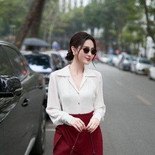 Áo sơ mi cổ tim phối tay dài LA433