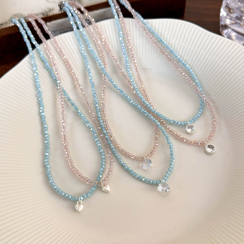 Vòng cổ trái tim Zircon đính cườm pha lê Chuỗi xương đòn phù hợp đơn giản