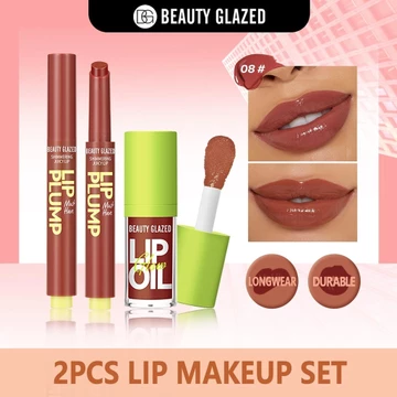 BEAUTY GLAZED Cặp đôi không độc ác gồm dầu môi bóng 8 màu và môi Plump Son bóng có thể xây dựng cho môi rạng rỡ, dưỡng ẩm
