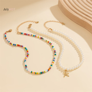 Julyhot 1 Bộ Vintage Phong Cách Bohemian Màu Sắc Hỗn Hợp Hạt Nhỏ Hạt Sao Biển Mặt Dây Chuyền Vòng Cổ Bộ Dành Cho Nữ Thời Trang Đi Biển Choker Xương Đòn Dây Chuyền Trang Sức Massivedeals