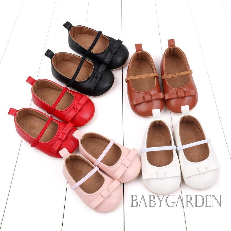 Baga-baby Girl Da PU Đế Bằng Trẻ Sơ Sinh Nơ Walker Cũi Giày