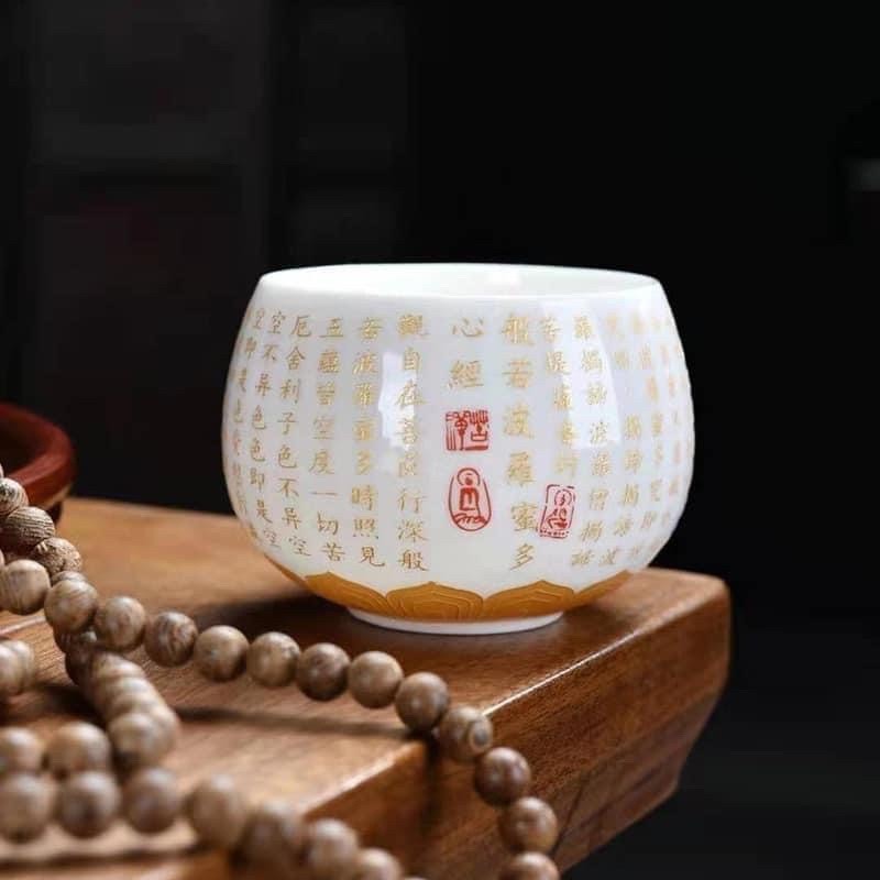 Chén sứ thấu quang tâm kinh bát nhã liên đài 150 ml