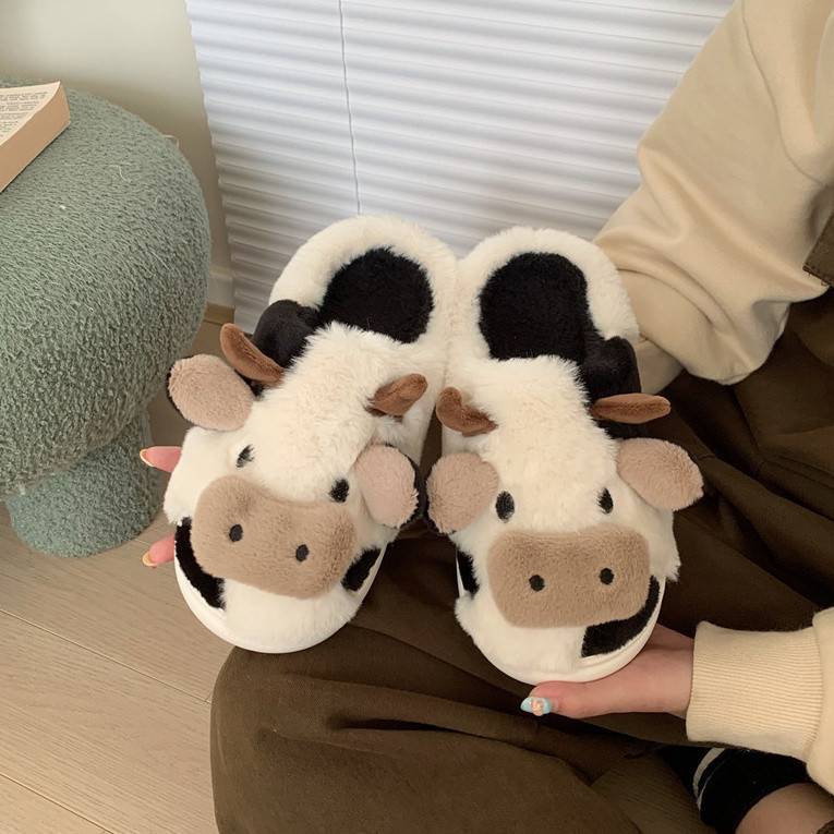 Xixitiao Baotou Dép Cotton Mềm Mại Dễ Thương PPR Bò Mùa Đông Thời Trang Nhà Ấm Sang Trọng Confine Giày