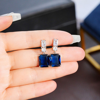 S925 Bạc Sapphire Bông Tai Thời Trang Đơn Giản Trang Sức Bông Tai Nữ Sinh Viên Nữ Bán Buôn Quà Tặng