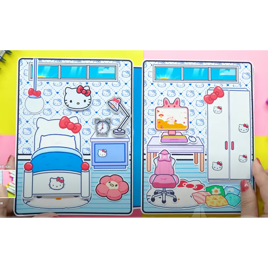 ĐỒ CHƠI NGÔI NHÀ BÚP BÊ GIẤY CẮT THỦ CÔNG DIY -Ngôi nhà giấy của bé hello kitty