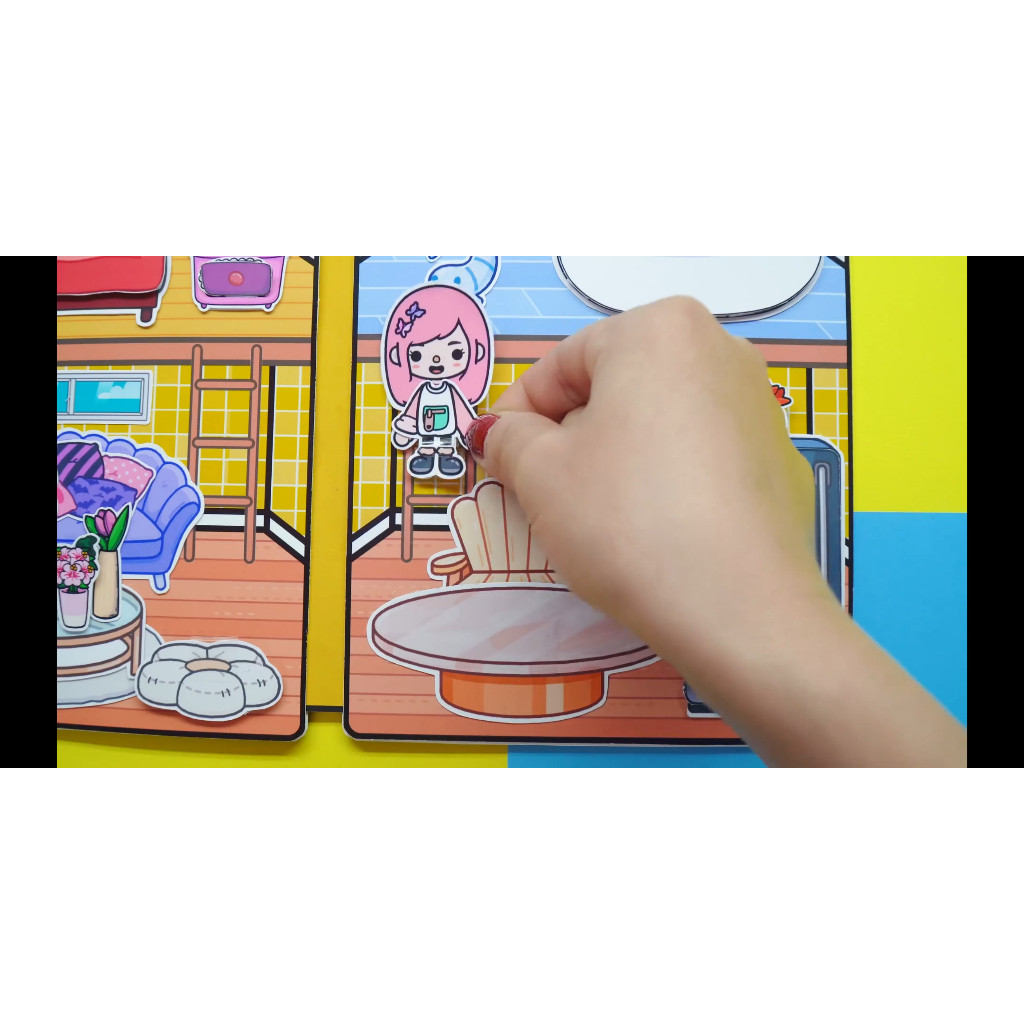 Đồ chơi giấy ngồi nhà búp bê bằng giấy tocaboca life Pink Castle Quiet Book thủ công DIY cho bé gái