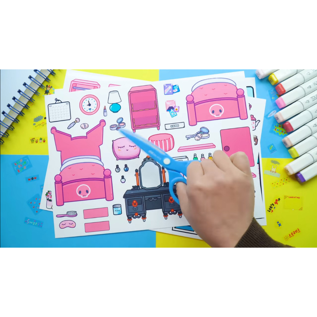 ĐỒ CHƠI NGÔI NHÀ BÚP BÊ GIẤY CẮT THỦ CÔNG DIY Ngôi nhà của bé Black Pink đồ chơi cho bé gái đồ chơi kuromi cô tiên xanh