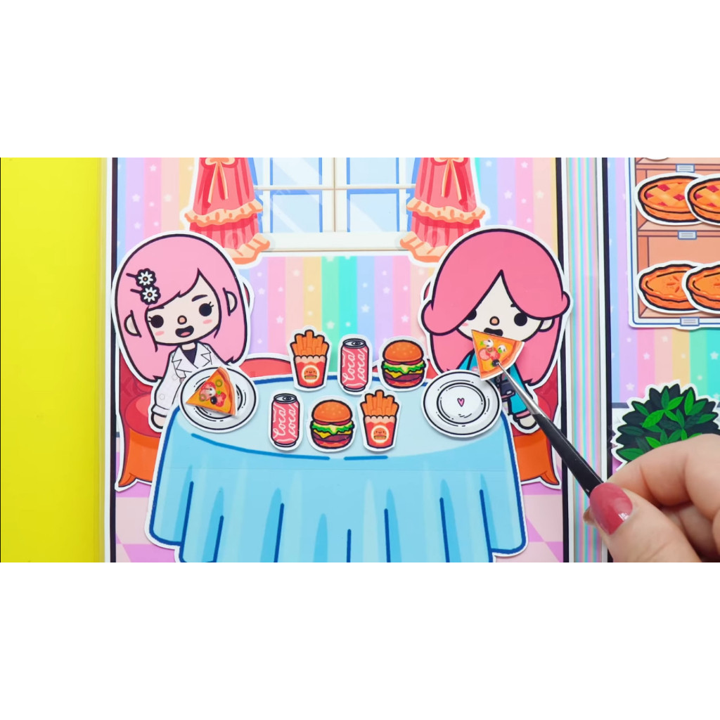 ĐỒ CHƠI NGÔI NHÀ BÚP BÊ GIẤY CẮT THỦ CÔNG DIY - Ngôi nhà của bé Pizza Store In Quiet Book Ngôi nhà búp bê đồ chơi giấy