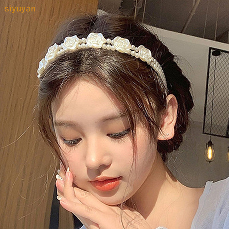Siyuyan Thanh Lịch Lớn Trắng Ngọc Trai s Dành Cho Nữ Cô Gái Đơn Giản Trắng Hoa Hồng Băng Đô Quấn Tóc Sóng Retro Hairhoop Mũ Đội Đầu Phụ Kiện VN