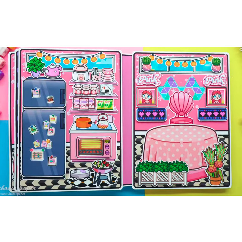 Búp bê giấy tocaboca đồ chơi giấy AVATAR Black Pink Mansion Quiet Book -ĐỒ CHƠI THỦ CÔNG DIY