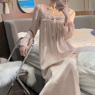 Phong Cách Công Chúa Pháp Lụa Băng Dài Tay Váy Ngủ Nữ Mùa Xuân Bộ Đồ Ngủ Lụa Cao Cấp Có Thể Mặc Bên Ngoài Homewear 5.17