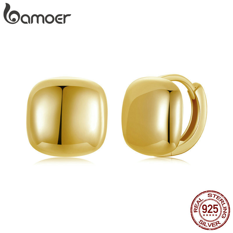 Bamoer 925 Sterling Sliver Hoop Bông Tai Thiết Kế Vuông Trang Sức Quà Tặng Cho Nữ