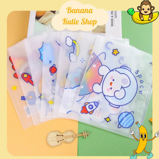 Túi Zip Lụa, Bìa Lụa Có Zip Cute, Túi Lụa Mờ Có Khóa Kéo Họa Tiết Hoạt Hình Dễ Thương 21.3*17cm