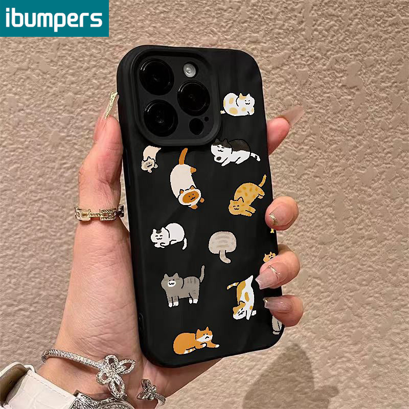 ibumpers Ốp Lưng Iphone Cute Mèo Anime Ốp Điện Thoại đen Silicon Mềm Chống Bẩn Chống Sốc Ốp điện thoại Cho Iphone 15 14 12 13 11 Pro Max IP 7 8 Plus Iphon X XS XR XsMax