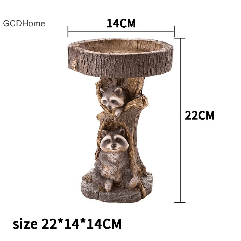 Gcdhome Nhựa Raccoon Birdbath Polyresin Vườn Cổ Chim Tắm Cho Vườn Nhà HOT