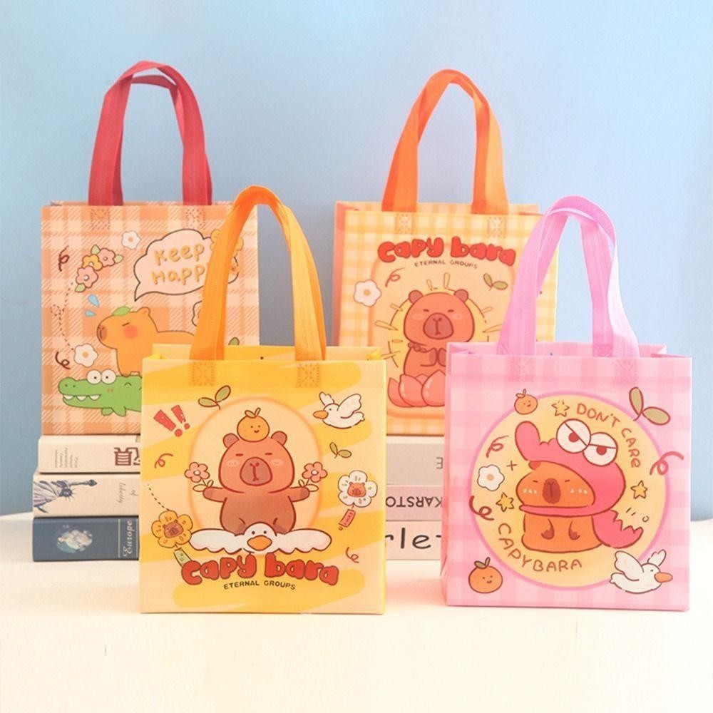 Túi quà tặng kẹo WOAY, Túi Tote Capybara di động hoạt hình, Túi mua sắm vải không dệt có thể gập lại dễ thương