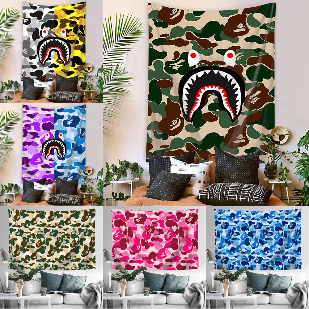 BAPE Thảm Treo Tường Bằng Polyester Họa Tiết Rằn Ri / Cá Mập Kèm Kẹp Độc Đáo Trang Trí Nhà Cửa