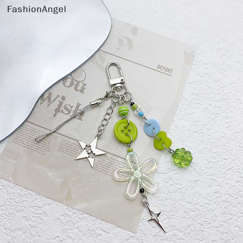 Fashionangel Thời Trang May Mắn Cỏ Ngôi Sao Trái Tim Điện Thoại Ch Dành Cho Nữ Bé Gái Dễ Thương Bốn Lá Cỏ Ba Lá Đính Hạt Móc Khóa Túi Mặt Dây Chuyền Trang Trí Quà Tặng TH