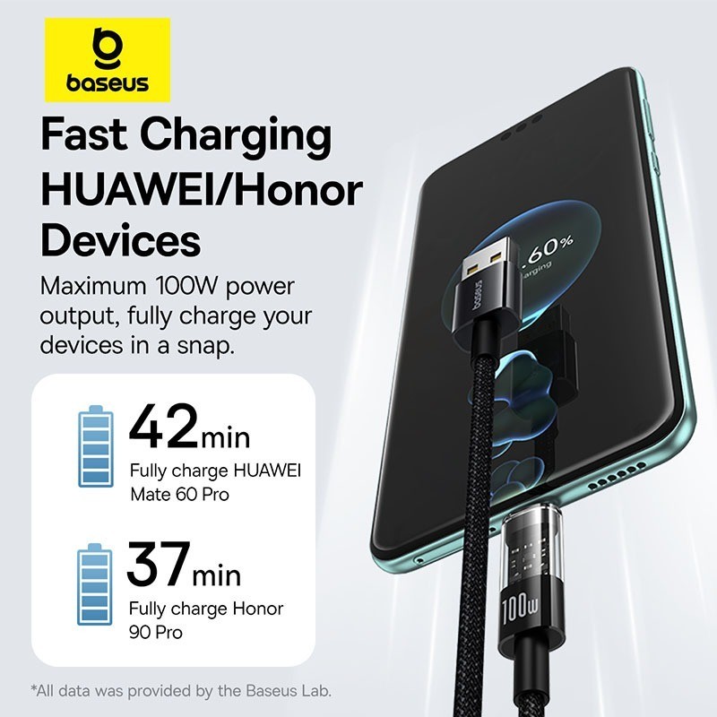 Cáp sạc Baseus USB sang USB-C 100W Cáp dữ liệu sạc nhanh Thiết kế trong suốt