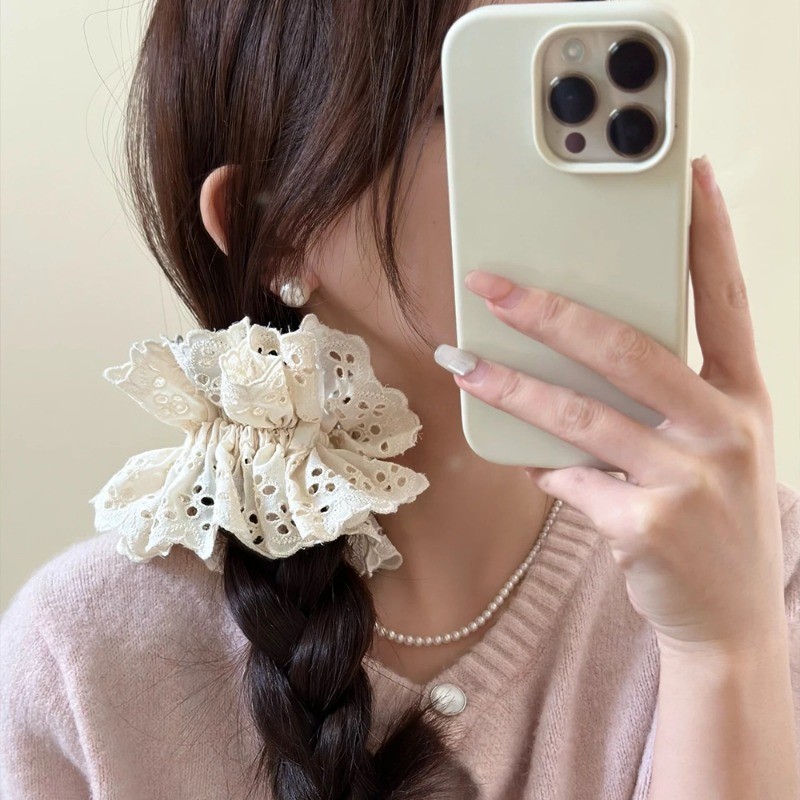 Ren thêu lớn Scrunchies - Vòng buộc tóc nơ ruy băng​ - Dây buộc tóc cao su đàn hồi - Giá đỡ đuôi ngựa cho bé gái - Dễ thương, Thời trang, Thanh lịch - Vòng tóc lưới - Phụ kiện tóc phổ biến