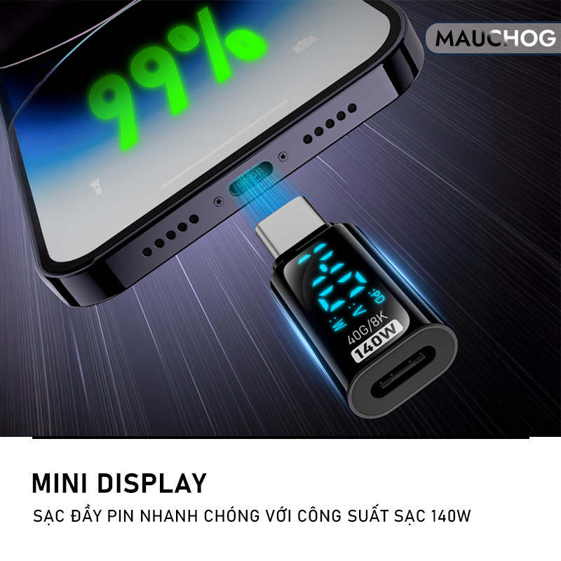 Đầu Chuyển Đổi Dây Cáp Sạc Type C Sang L 35W Màn Hình Led Cho Điện Thoại iPhone iPad Samsung