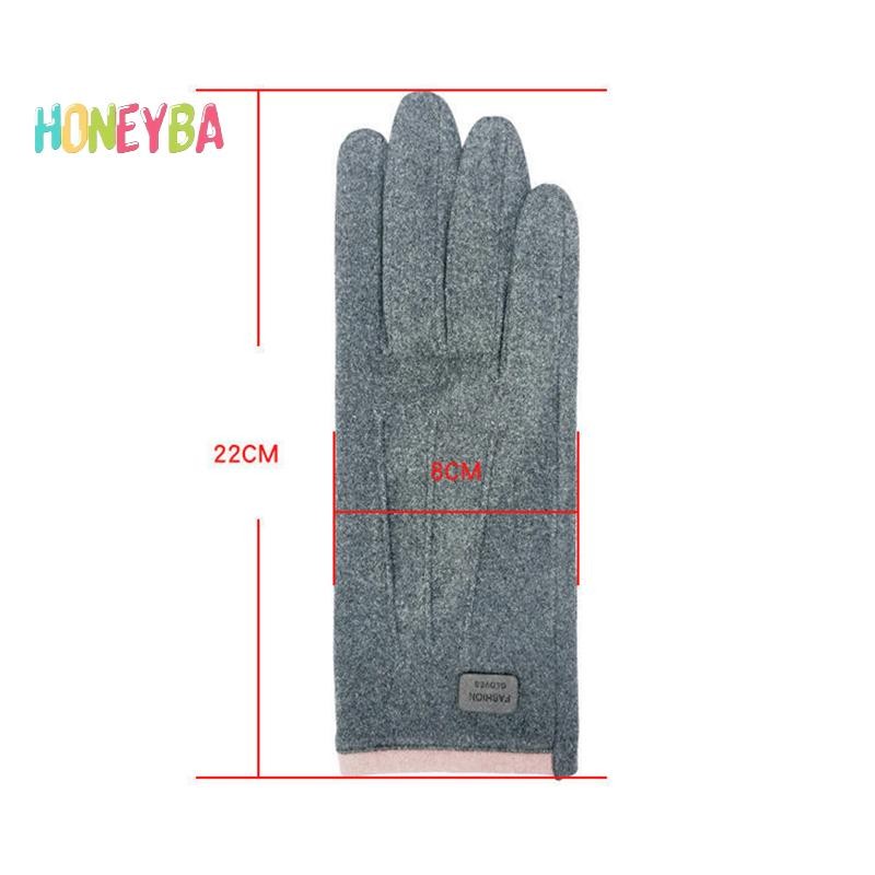 < Honeyba > Găng tay sang trọng dày mùa đông dành cho nữ Thời trang da lộn ấm áp ngoài trời Guantes Lady Găng tay lái xe màn hình cảm ứng Găng tay đi xe đạp thể thao
