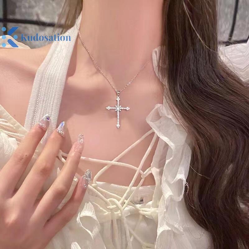 Kudosation Thời Trang Châu Âu Và Mỹ Pháp Zircon Chữ Thập Mặt Dây Chuyền Vòng Cổ Ánh Sáng Sang Trọng Đơn Giản Cá Tính Vòng Cổ Cho Nữ Trang Sức