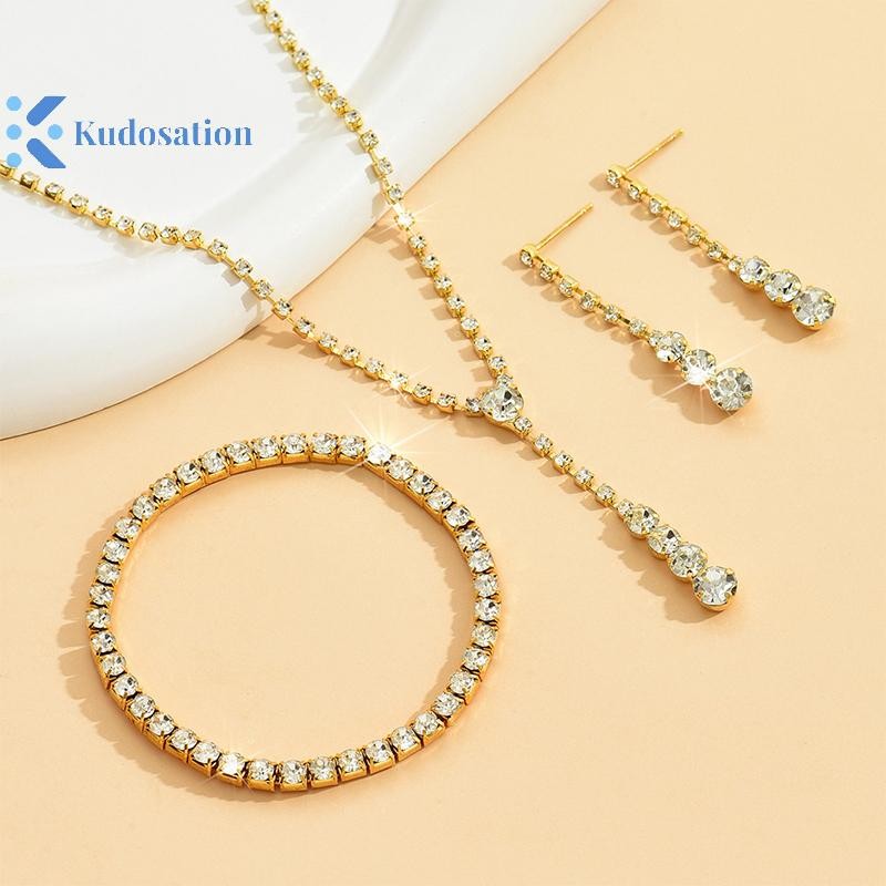 Kudosation 4 Thời Trang Cưới Bộ Trang Sức Kim Cương Giả Vòng Cổ Bông Tai Bộ Vòng Tay Nữ Tiệc Phụ Kiện Trang Sức