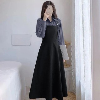 M-4XL Đầm Size Lớn Nữ Dây Đeo Phù Hợp Với Nữ Xuân Thu 2025 Thời Trang Thời Trang Giảm Tuổi Bộ Đồ Hai Mảnh Hợp Thời Trang Đầm Một Mảnh Váy Đen Áo Sơ Mi Trận Đấu Bên Trong