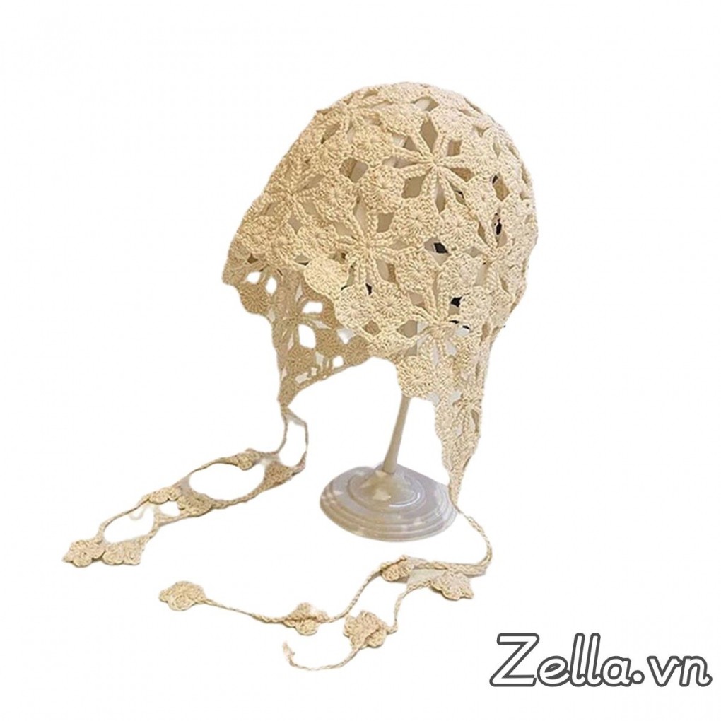 Mũ Móc Handmade Cho Nữ Chắc Chắn Phong Cách Rỗng Ra Hoa Tua Rua Đan Beanie