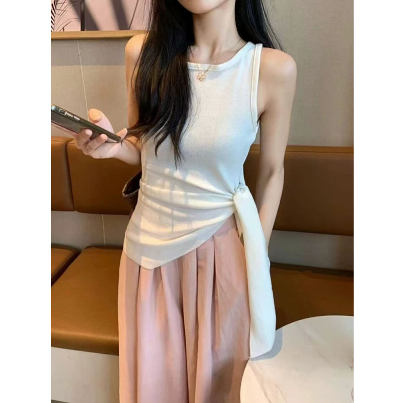 SUXI Áo ba lỗ thắt lưng không tay cao cấp mùa hè dành cho nữ 250311