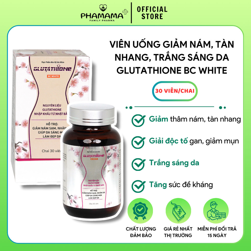 Ảnh Viên uống Glutathione BC White giảm nám, tàn nhang, giải độc gan, giúp da đẹp mịn màng, trắng sáng 2