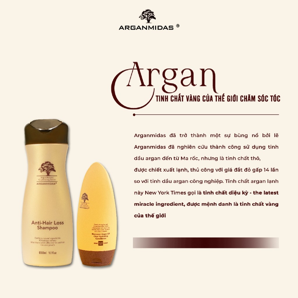 Ảnh Combo dầu gội ngừa rụng tóc, hỗ trợ dày tóc, kích thích mọc tóc (300ml) và dầu xả siêu dưỡng ẩm (200ml) - Arganmidas 1