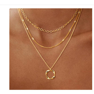 Vòng cổ nữ chuỗi không đều nhiều lớp xếp chồng mạ trang sức 14k