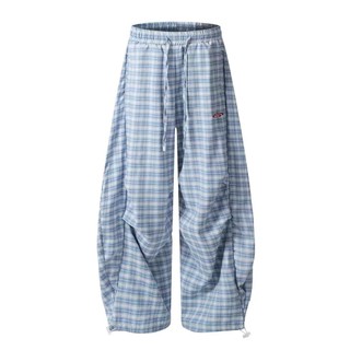 S-5XL Quần Size Lớn Nữ Mỹ Thường Ngày Kiểm Tra Quần Nữ Xuân Hè Rời Machete Quần Drape Sàn Lau Quần Ống Rộng ins Đơn Giản Hợp Thời Trang Vừa Size Lớn Quần Kiểm Tra Nữ
