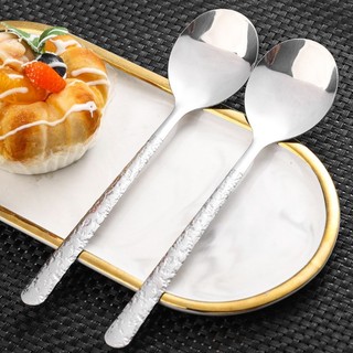 5 Chiếc Thìa Nứt Đá Inox - Thìa Cơm Tay Cầm Dài - Dùng Cho Món Tráng Miệng, Đồ Uống, Cà Phê, Kem - Thìa Canh Bạc Phong Cách Hàn Quốc - Bộ Đồ Ăn Nhà Bếp