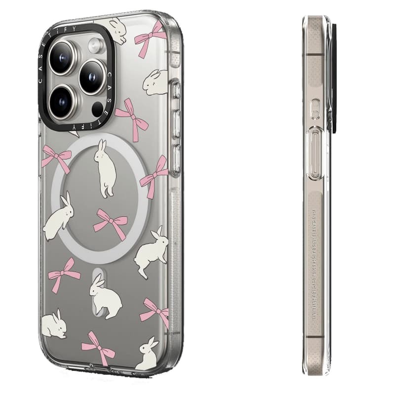 Casetify X Rabbit Ribbon Case Impact Clear Magnetic Hút Case cho iPhone 16 / 15 / 14 / 13 Pro Max | Mặt sau Acrylic bảo vệ quân sự với bao bì cao cấp