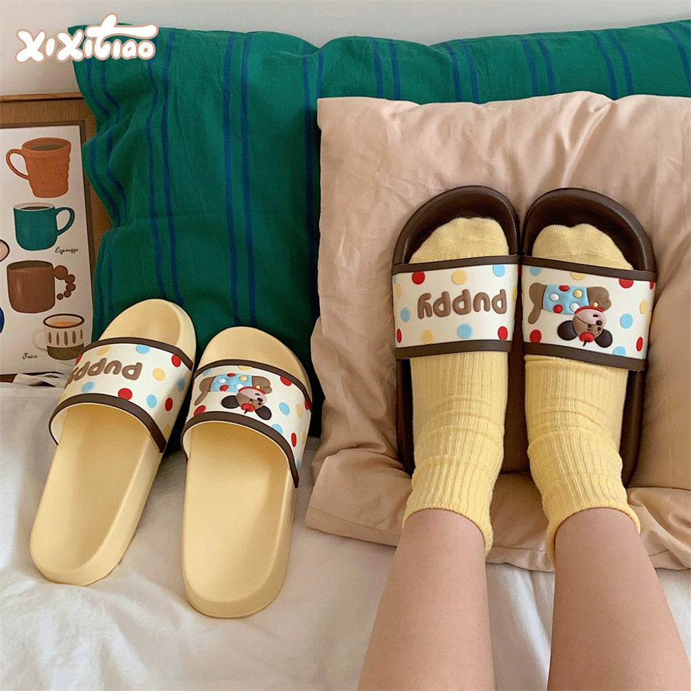 Xixitiao Dép Dép Nhiều Màu Sắc Chấm Chó Con Dép Mùa Hè Cặp Đôi Nhà Ngoài Trời Mặc Thoải Mái Nam Nữ