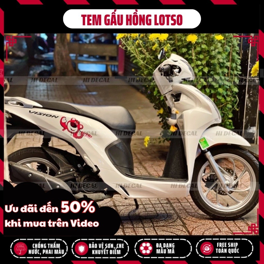Tem Gấu Dâu Losto dán xe SH Wave Sirius Honda Yamaha | TMN-H005 | Decal cao cấp chống nước, chống phai màu