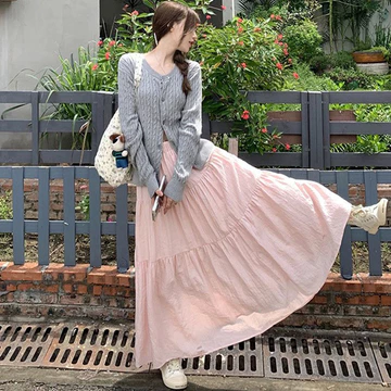 váy 2 dây Chân Váy Hồng Nữ Eo Cao Ôm Hơn Nhìn Chữ a Váy Dài Bánh Phồng Váy babydoll chân váy xếp ly