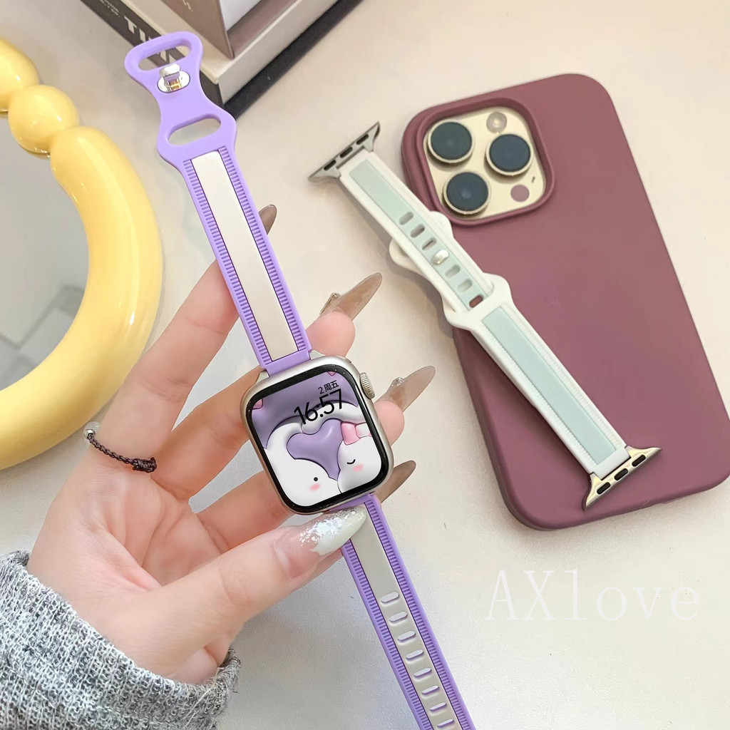 Dây đeo silicon S11 thời trang dễ thương cho Apple Watch Ultra 2 49mm Series 9 45mm 41mm 44mm 40mm 42 38 mm Vòng đeo tay thể thao cho iwatch 8 7 Se 3 4 5 6 ban nhạc