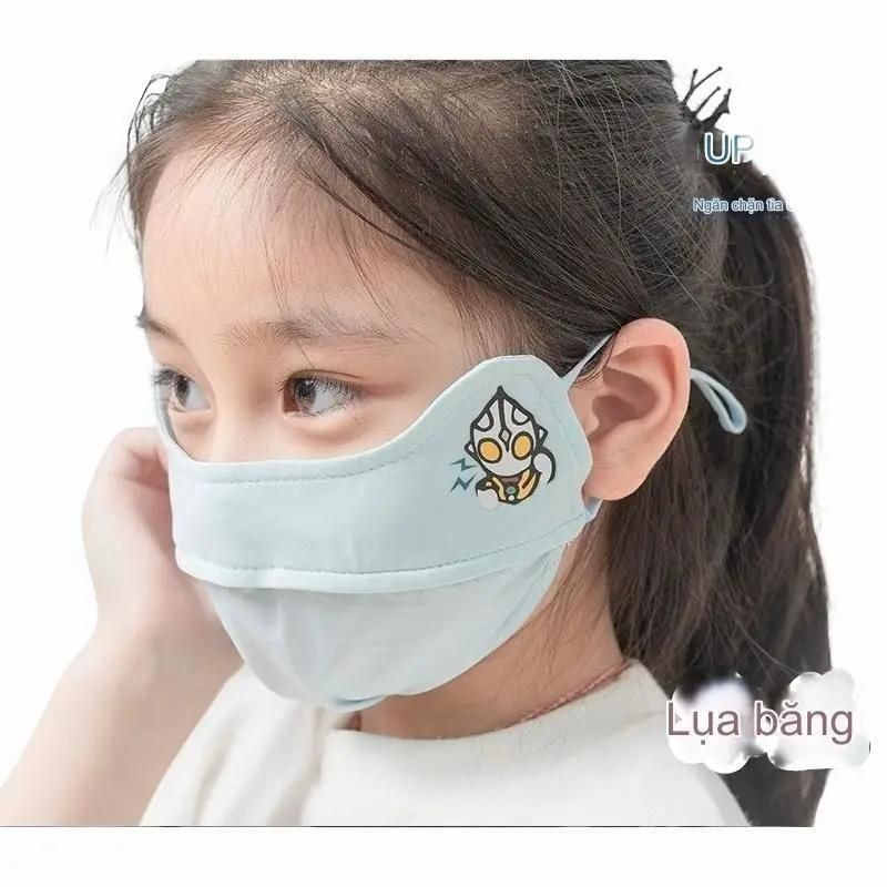 Khẩu trang vải cho bé, khẩu trang chống tia UV cho bé che gò má UPF50 dây có thể điều chỉnh