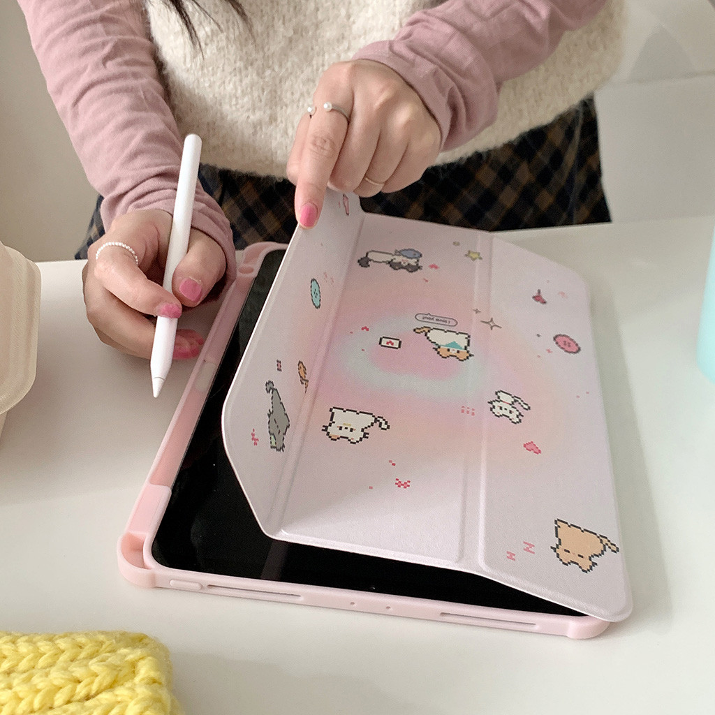 2024 Vỏ Mới Gương Acrylic Cứng Tương Thích Với iPad Air 11 13 2024 Pro 11 13 Mèo Và Cá Họa Tiết Da