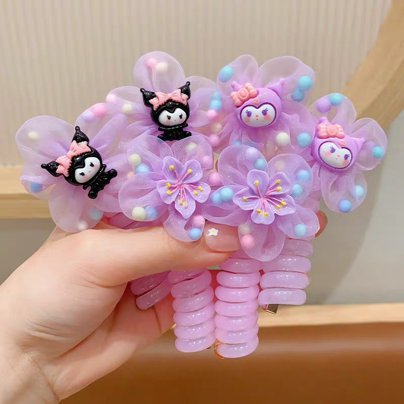Dây Cột Tóc Lò Xo Hoạt Hình Kuromi Tạo Kiểu Đuôi Ngựa Màu Tím Xinh Xắn Cho Bé Phụ Kiện Tóc Nữ Empoli