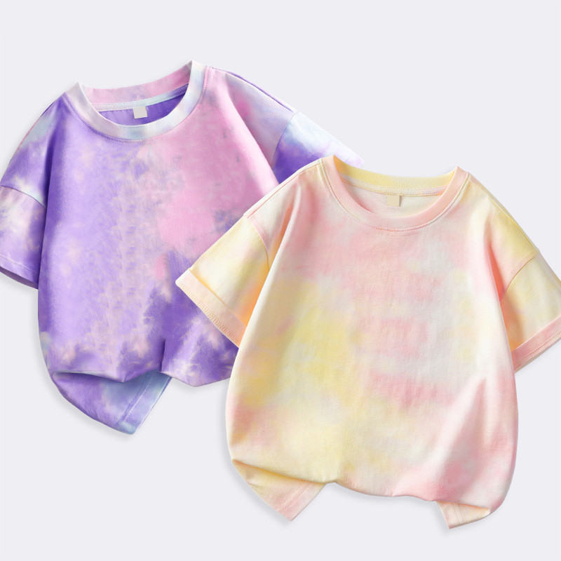 Thời Trang Bé Trai Bé Gái Áo Tie-Dye Full In Hình Cổ Tròn Rời Phong Cách Phương Tây Quần Áo Trẻ Em Size 100-150 HTQW