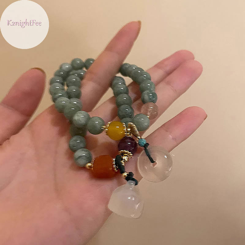 K2nightfee Phong Cách Trung Hoa Giả Ngọc Sen Đính Hạt Vòng Tay Thiết Kế Thời Trang May Mắn Khóa An Toàn Mặt Dây Chuyền Vòng Tay Cho Người Phụ Nữ Cô Gái Trang Sức Quà Tặng VN