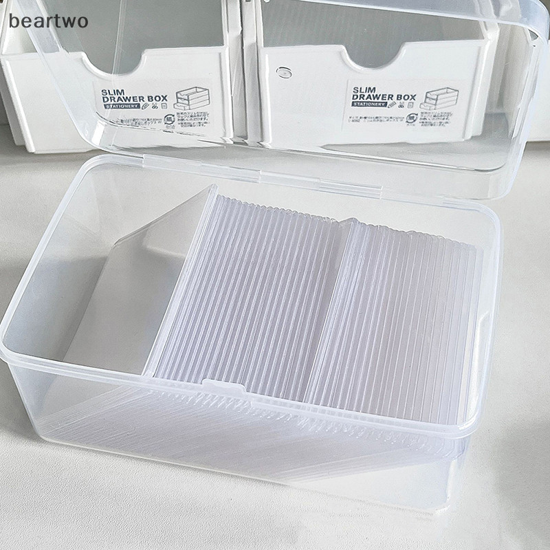 < Beartwo > Hộp lưu trữ Photocards Nhãn dán trong suốt Hộp đựng thẻ thần tượng Hàn Quốc Hộp sắp xếp lưu trữ để bàn Hộp phân loại Văn phòng phẩm Đẹp
