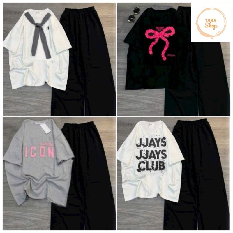 Tổng hợp các sét quần ống rộng hack dáng đen+ mix áo phông form rộng unisex