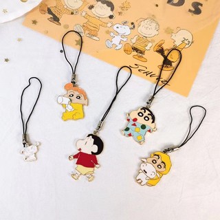shin chan cậu bé bút chì dây đeo điện thoại ngắn dễ thương treo móc khoá màu đen trang trí phụ kiện