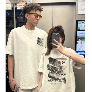 HIIXIIVI Mới Phong Cách Hàn Quốc Thời Trang Nữ Quần Áo Rời Cặp Đôi Áo Thun Cotton Tay Ngắn Oversize Tee Nhân Quả Người Phụ Nữ Cổ Tròn Áo